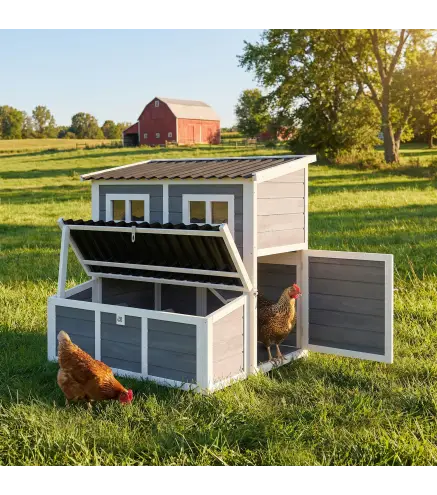 Gallinero para Exterior de Madera 100x86x100cm 2-4 Gallinas Nido Bandeja Extraíble Techo Impermeable Perchas Gris Claro