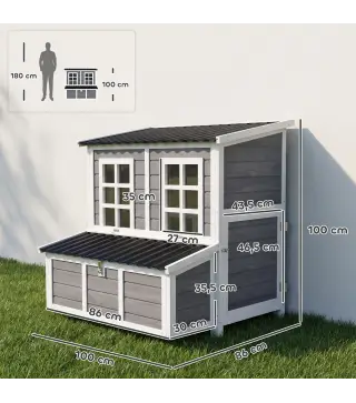 Gallinero para Exterior de Madera 100x86x100cm 2-4 Gallinas Nido Bandeja Extraíble Techo Impermeable Perchas Gris Claro