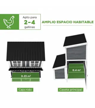 Gallinero para Exterior de Madera 100x86x100cm 2-4 Gallinas Nido Bandeja Extraíble Techo Impermeable Perchas Gris Claro