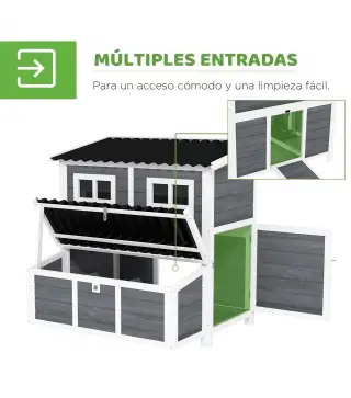 Gallinero para Exterior de Madera 100x86x100cm 2-4 Gallinas Nido Bandeja Extraíble Techo Impermeable Perchas Gris Claro