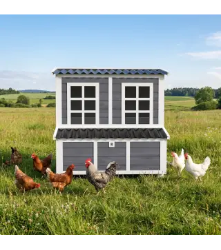 Gallinero para Exterior de Madera 100x86x100cm 2-4 Gallinas Nido Bandeja Extraíble Techo Impermeable Perchas Gris Claro