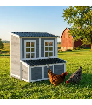 Gallinero para Exterior de Madera 100x86x100cm 2-4 Gallinas Nido Bandeja Extraíble Techo Impermeable Perchas Gris Claro
