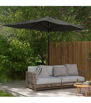 Sombrilla de Jardín 205x290x248 cm con 6 Varillas Apertura Manual Anti-UV y Ángulo Ajustable para Terraza Gris Oscuro