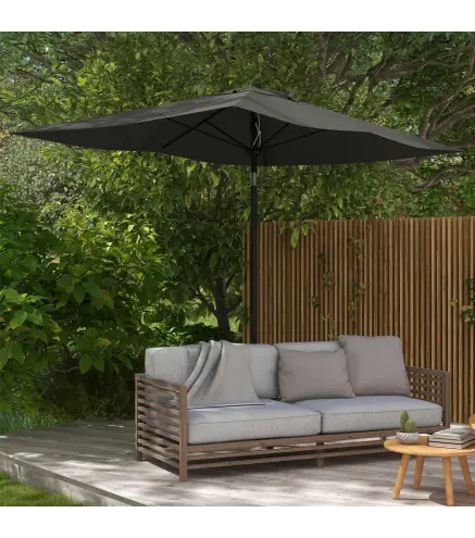 Sombrilla de Jardín 205x290x248 cm con 6 Varillas Apertura Manual Anti-UV y Ángulo Ajustable para Terraza Gris Oscuro