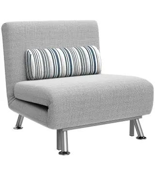 Sofá Cama Individual Plegable con Respaldo Ajustable de 5 Niveles Cojín y Tapizado de Lino Sintético 75x70x75 cm Gris