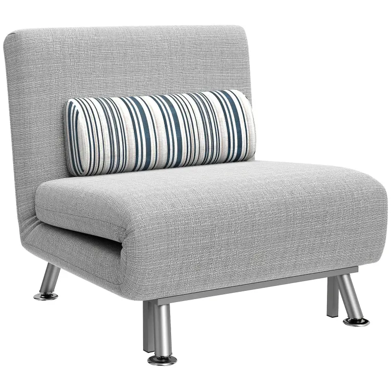 Sofá Cama Individual Plegable con Respaldo Ajustable de 5 Niveles Cojín y Tapizado de Lino Sintético 75x70x75 cm Gris