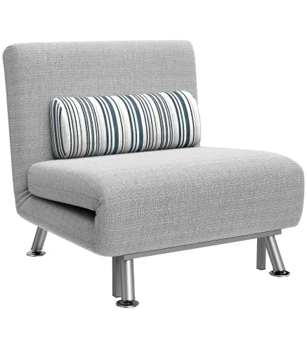 Sofá Cama Individual Plegable con Respaldo Ajustable de 5 Niveles Cojín y Tapizado de Lino Sintético 75x70x75 cm Gris