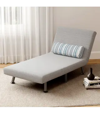 Sofá Cama Individual Plegable con Respaldo Ajustable de 5 Niveles Cojín y Tapizado de Lino Sintético 75x70x75 cm Gris
