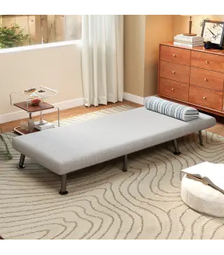 Sofá Cama Individual Plegable con Respaldo Ajustable de 5 Niveles Cojín y Tapizado de Lino Sintético 75x70x75 cm Gris