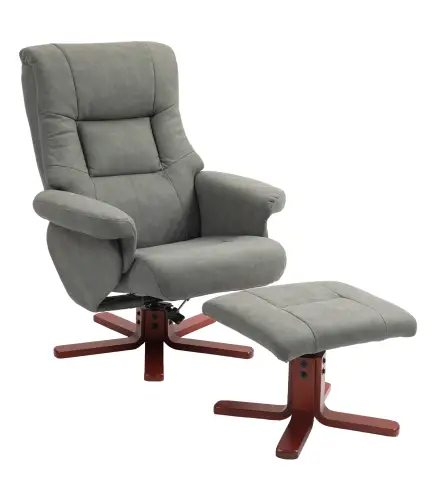 Sillón Relax Reclinable con Reposapiés Tapizado en Tejido Técnico Marco de Madera Función Basculante Gris