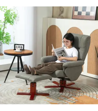 Sillón Relax Reclinable con Reposapiés Tapizado en Tejido Técnico Marco de Madera Función Basculante Gris