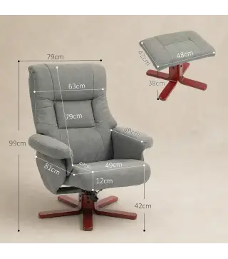 Sillón Relax Reclinable con Reposapiés Tapizado en Tejido Técnico Marco de Madera Función Basculante Gris