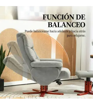 Sillón Relax Reclinable con Reposapiés Tapizado en Tejido Técnico Marco de Madera Función Basculante Gris
