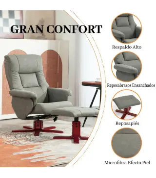 Sillón Relax Reclinable con Reposapiés Tapizado en Tejido Técnico Marco de Madera Función Basculante Gris