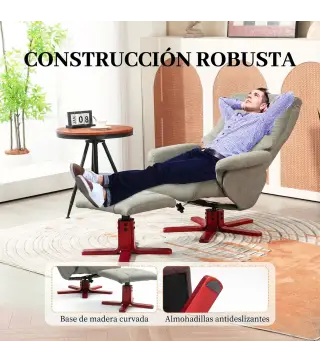 Sillón Relax Reclinable con Reposapiés Tapizado en Tejido Técnico Marco de Madera Función Basculante Gris