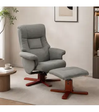 Sillón Relax Reclinable con Reposapiés Tapizado en Tejido Técnico Marco de Madera Función Basculante Gris