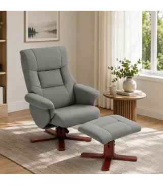Sillón Relax Reclinable con Reposapiés Tapizado en Tejido Técnico Marco de Madera Función Basculante Gris