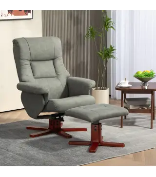 Sillón Relax Reclinable con Reposapiés Tapizado en Tejido Técnico Marco de Madera Función Basculante Gris
