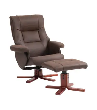 Sillón Relax Reclinable con Reposapiés Tapizado en Tejido Técnico Marco de Madera Función Basculante Marrón Oscuro