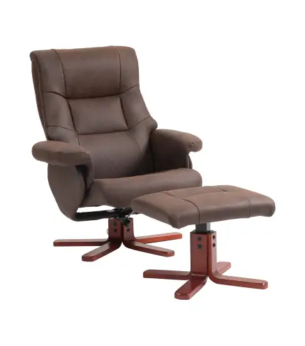 Sillón Relax Reclinable con Reposapiés Tapizado en Tejido Técnico Marco de Madera Función Basculante Marrón Oscuro