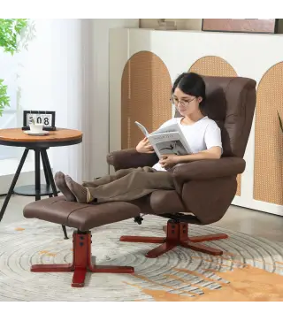 Sillón Relax Reclinable con Reposapiés Tapizado en Tejido Técnico Marco de Madera Función Basculante Marrón Oscuro