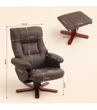 Sillón Relax Reclinable con Reposapiés Tapizado en Tejido Técnico Marco de Madera Función Basculante Marrón Oscuro