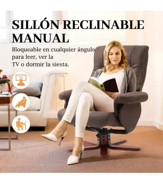 Sillón Relax Reclinable con Reposapiés Tapizado en Tejido Técnico Marco de Madera Función Basculante Marrón Oscuro