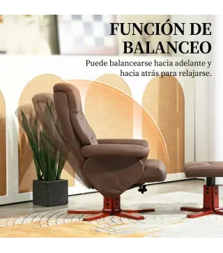 Sillón Relax Reclinable con Reposapiés Tapizado en Tejido Técnico Marco de Madera Función Basculante Marrón Oscuro