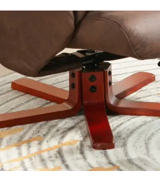 Sillón Relax Reclinable con Reposapiés Tapizado en Tejido Técnico Marco de Madera Función Basculante Marrón Oscuro