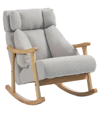 Mecedora Tapizada de Borreguito con Reposacabezas Ajustable y Patas de Madera 65x98x88 cm Gris Claro