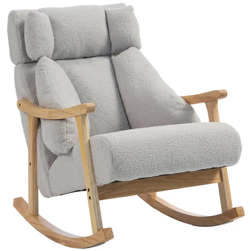 Mecedora Tapizada de Borreguito con Reposacabezas Ajustable y Patas de Madera 65x98x88 cm Gris Claro Mecedora Tapizada de Borreguito con Reposacabezas Ajustable y Patas de Madera 65x98x88 cm Gris Claro