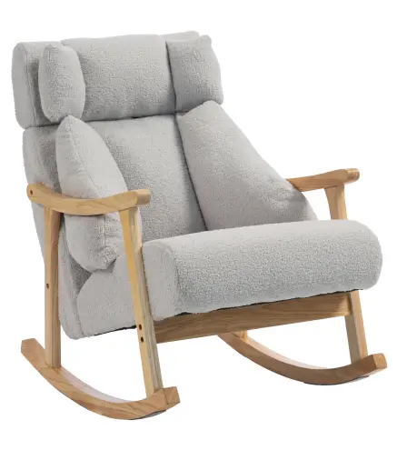 Mecedora Tapizada de Borreguito con Reposacabezas Ajustable y Patas de Madera 65x98x88 cm Gris Claro