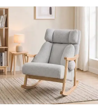 Mecedora Tapizada de Borreguito con Reposacabezas Ajustable y Patas de Madera 65x98x88 cm Gris Claro