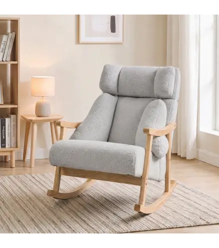 Mecedora Tapizada de Borreguito con Reposacabezas Ajustable y Patas de Madera 65x98x88 cm Gris Claro