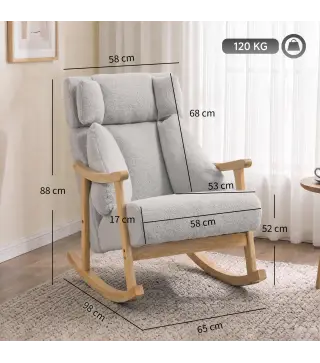 Mecedora Tapizada de Borreguito con Reposacabezas Ajustable y Patas de Madera 65x98x88 cm Gris Claro