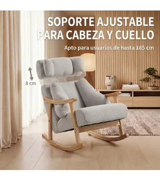 Mecedora Tapizada de Borreguito con Reposacabezas Ajustable y Patas de Madera 65x98x88 cm Gris Claro