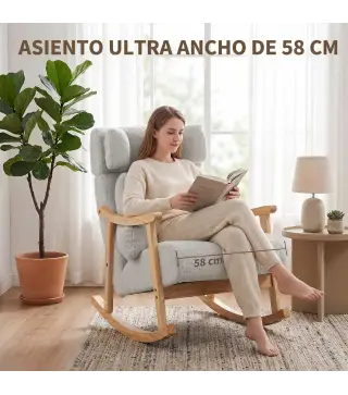 Mecedora Tapizada de Borreguito con Reposacabezas Ajustable y Patas de Madera 65x98x88 cm Gris Claro