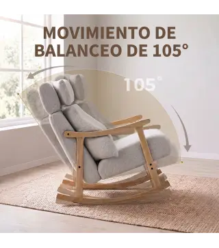 Mecedora Tapizada de Borreguito con Reposacabezas Ajustable y Patas de Madera 65x98x88 cm Gris Claro