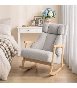 Mecedora Tapizada de Borreguito con Reposacabezas Ajustable y Patas de Madera 65x98x88 cm Gris Claro