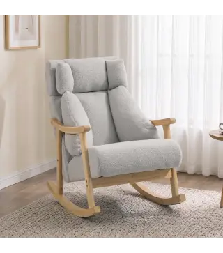 Mecedora Tapizada de Borreguito con Reposacabezas Ajustable y Patas de Madera 65x98x88 cm Gris Claro