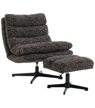 Sillón con Reposapiés de Altura Ajustable Sillón Lectura Giratorio 360° de Chenilla Asiento Ancho Acolchado Grueso Gris