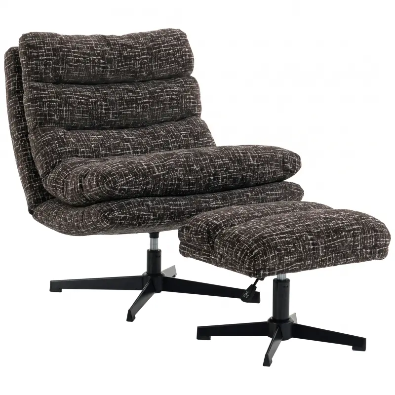 Sillón con Reposapiés de Altura Ajustable Sillón Lectura Giratorio 360° de Chenilla Asiento Ancho Acolchado Grueso Gris Sillón con Reposapiés de Altura Ajustable Sillón Lectura Giratorio 360° de Chenilla Asiento Ancho Acolchado Grueso Gris