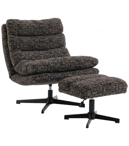 Sillón con Reposapiés de Altura Ajustable Sillón Lectura Giratorio 360° de Chenilla Asiento Ancho Acolchado Grueso Gris