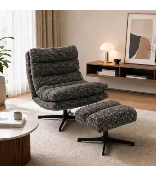 Sillón con Reposapiés de Altura Ajustable Sillón Lectura Giratorio 360° de Chenilla Asiento Ancho Acolchado Grueso Gris