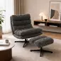 Sillón con Reposapiés de Altura Ajustable Sillón Lectura Giratorio 360° de Chenilla Asiento Ancho Acolchado Grueso Gris Sillón con Reposapiés de Altura Ajustable Sillón Lectura Giratorio 360° de Chenilla Asiento Ancho Acolchado Grueso Gris