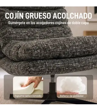 Sillón con Reposapiés de Altura Ajustable Sillón Lectura Giratorio 360° de Chenilla Asiento Ancho Acolchado Grueso Gris