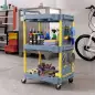 Carro de Herramientas con Ruedas de 3 Niveles con Panel Perforado 8 Ganchos para Garaje Taller Almacén Gris y Amarillo Carro de Herramientas con Ruedas de 3 Niveles con Panel Perforado 8 Ganchos para Garaje Taller Almacén Gris y Amarillo