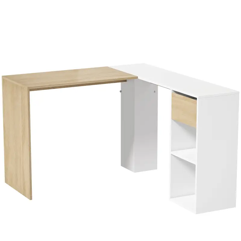 Escritorio Esquinero en L de 120x110 cm con Cajón y 2 Estantes para Oficina en Casa Estudio Blanco y Natural Escritorio Esquinero en L de 120x110 cm con Cajón y 2 Estantes para Oficina en Casa Estudio Blanco y Natural