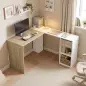 Escritorio Esquinero en L de 120x110 cm con Cajón y 2 Estantes para Oficina en Casa Estudio Blanco y Natural Escritorio Esquinero en L de 120x110 cm con Cajón y 2 Estantes para Oficina en Casa Estudio Blanco y Natural