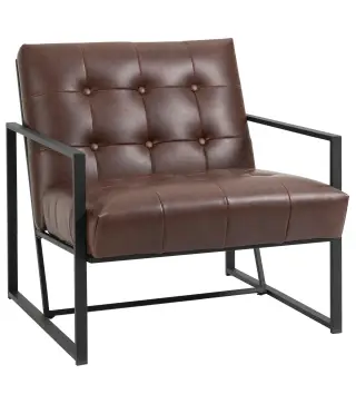 Sillón de Salón Moderna Butaca de Salón Tapizado en PU Asiento Amplio Marco de Metal para Dormitorio Salón Marrón